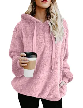

Autumn New Women Loose Large size Hooded Knit wild Wool Solid color High Quality Pullover Thick