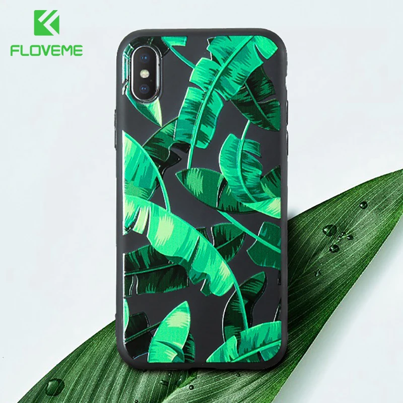 FLOVEME 3D рельефный чехол для iPhone X 7 8 Plus листья узор Чехлы мобильных телефонов 6 65S SE