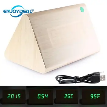 

Triangle Wood LED Digital Alarm Clock W/ Sound Control Temp Time Display