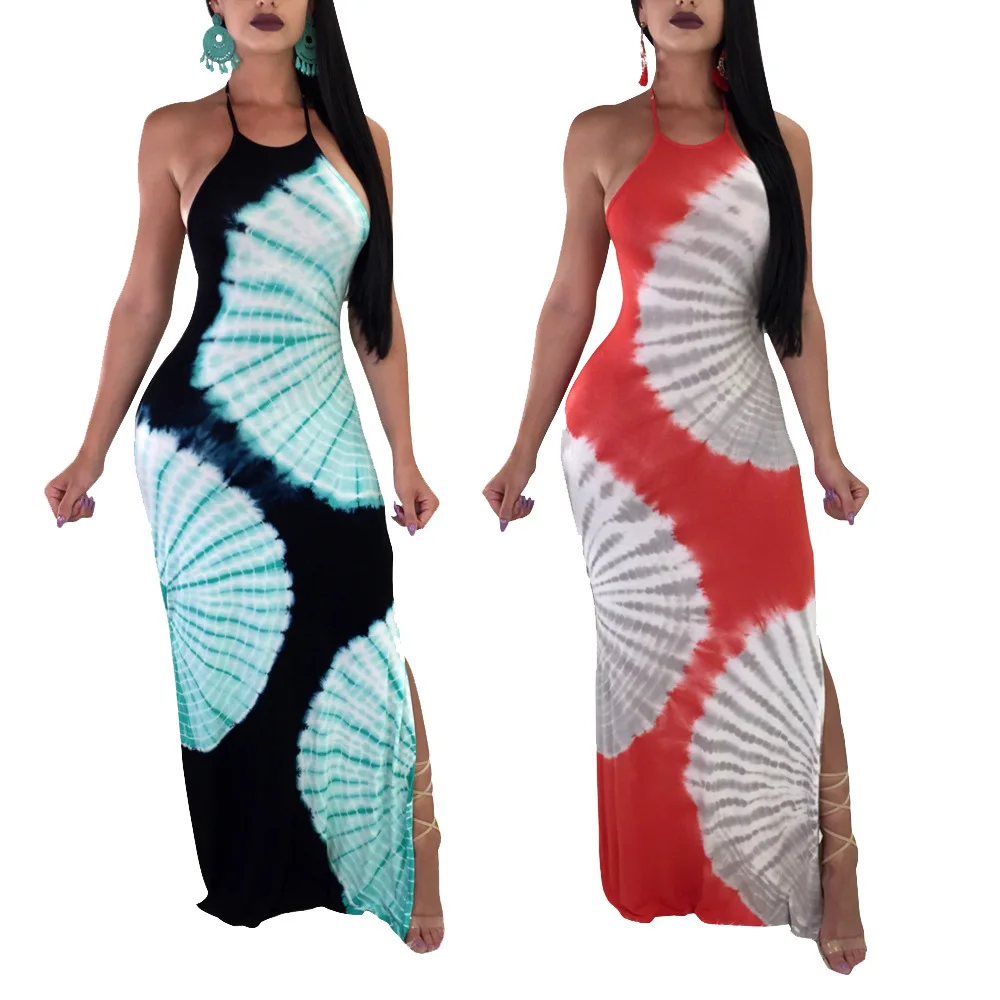 

Maxi dress Cross-Border Spring Explosion Models Sexy Open Back Sleeveless Strap Ink Printed Dress