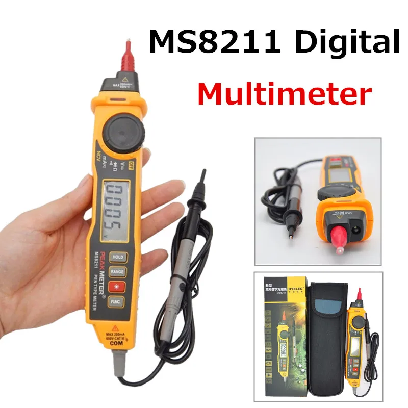 

MS8211 Multimeter Pen Type Meter 2000 Counts Integrated Design Digital ACV/DCV Electric Handheld Tester