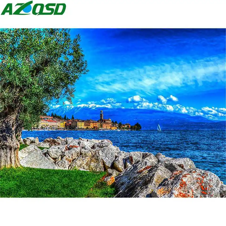 

AZQSD Full Kits Diamond Painting Sea Landscape Diamond Embroidery Scenery Home Decor DIY 5D Needlework Wall Art Handmade Gift