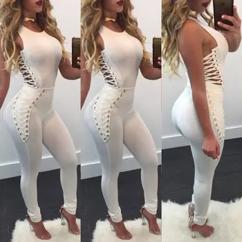 

USA Women's Charming Clubwear Playsuit Bodycon Party Rompers Womens Jumpsuit Lace Up Long Trousers New