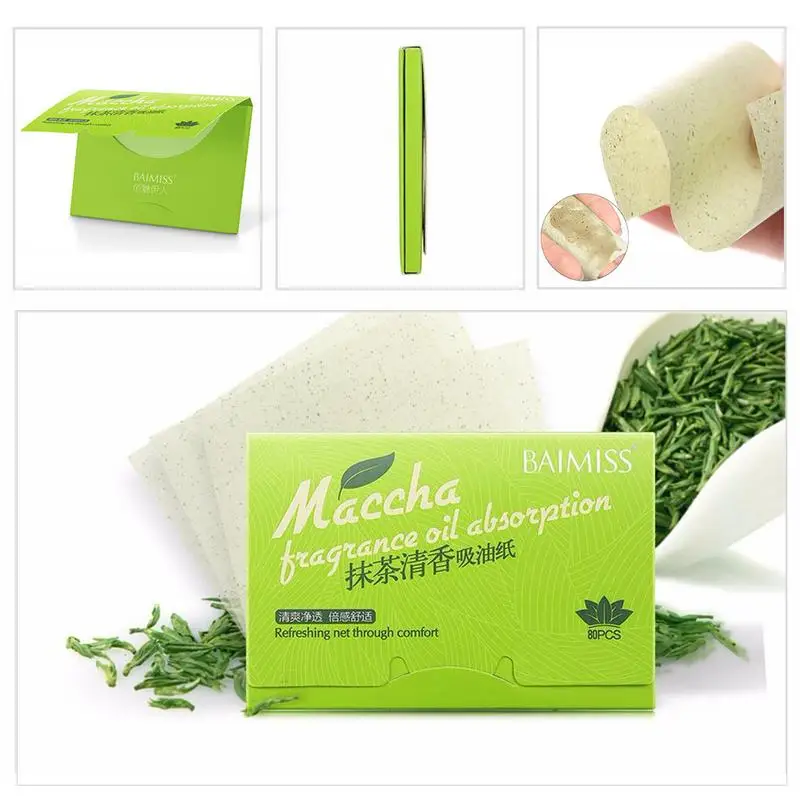 Matcha Absorbent Paper Oil Absorbing Sheets Deep Cleanser Face Oil Control Tool Blackhead Remover Acne Treatment 100PCS 40