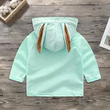 Детские толстовки с капюшоном с милыми заячьими ушками в Корейском стиле; хлопковый однотонный Повседневный детский пуловер с длинными рукавами; топы; одежда для малышей на Рождество