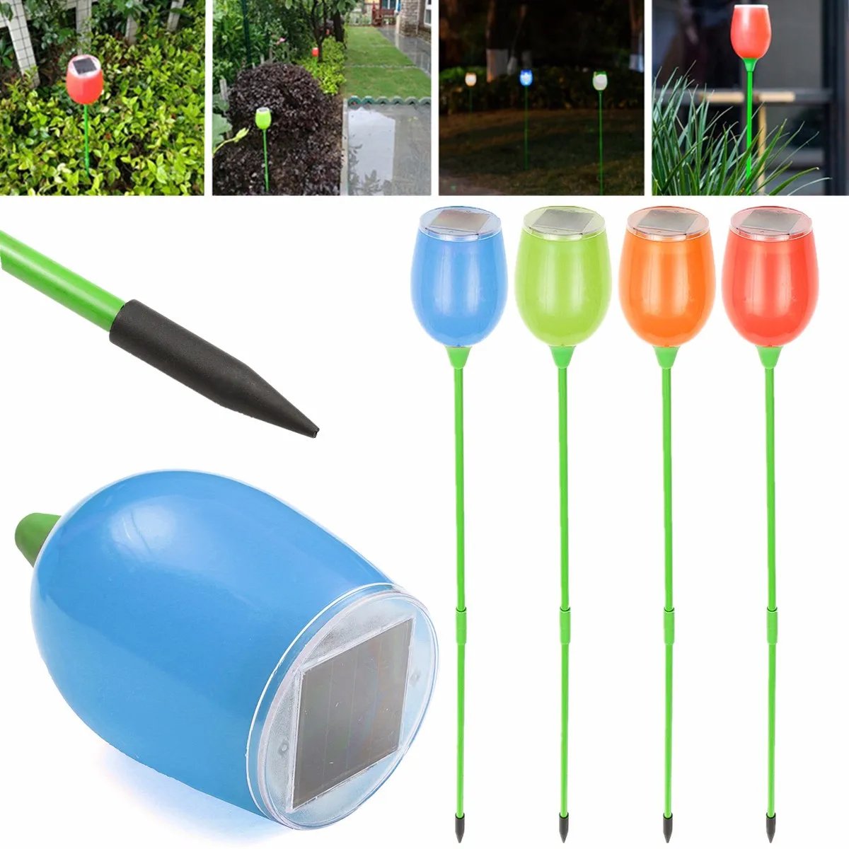 

4PCS Solar Power Garden LED Lights Outdoor Garden Path Lawn Fence Lighting Lamps Households decor LED Lights