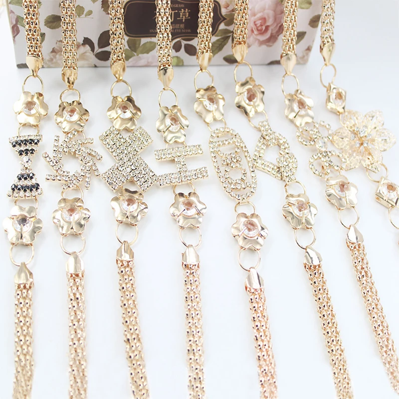 Damen Gold Metall Strass Gürtel Kette Mode Kleider
