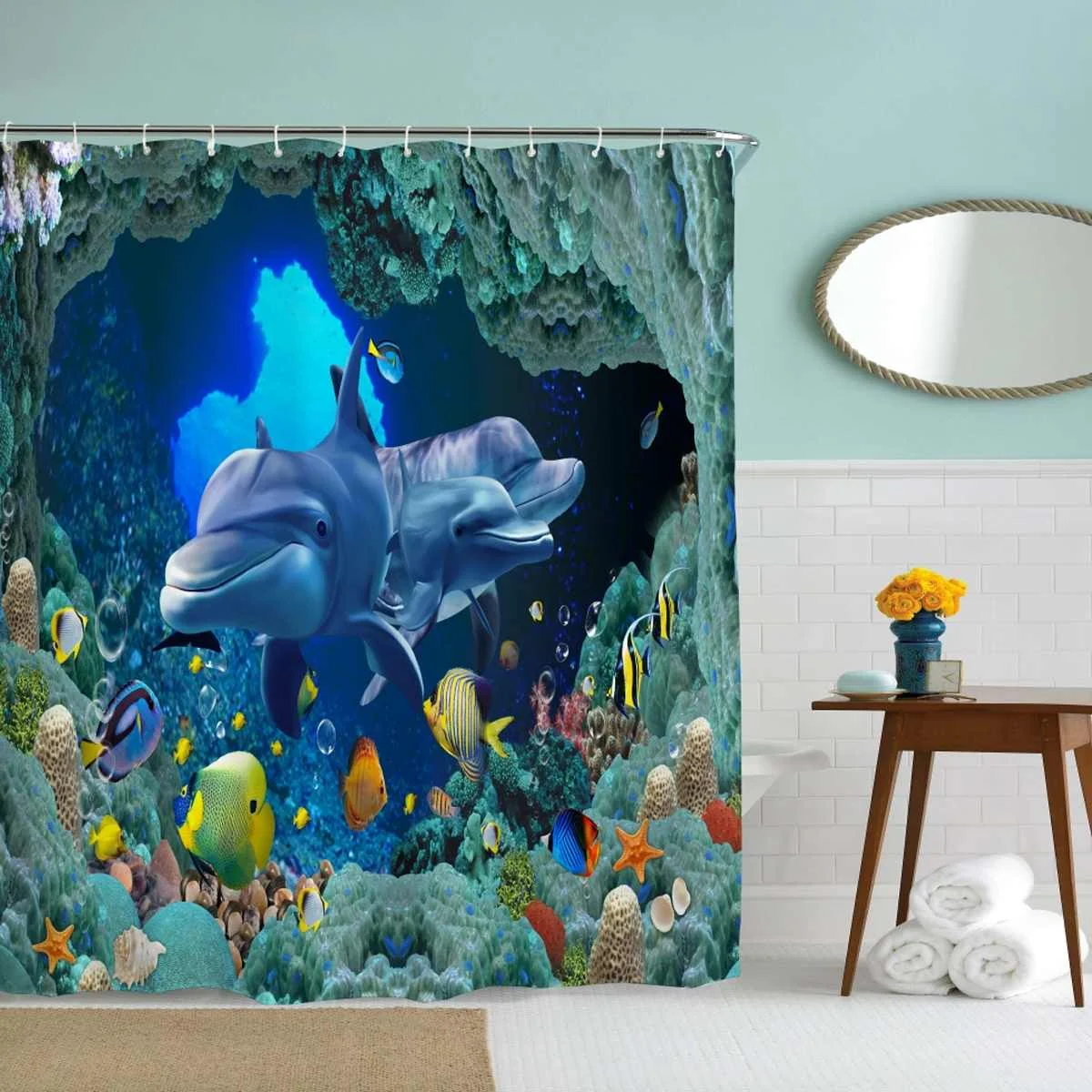 180x180 см занавеска для душа Океанский Дельфин Летний стиль занавеска для ванной комнаты украшение+ крышка для туалета комплект напольных ковриков