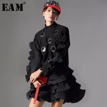 [EAM] Женская футболка, сделанная на заказ, Осень-зима, Модный пуловер с длинным рукавом, с оборками, в горошек, Женский Топ, футболки, AZA151
