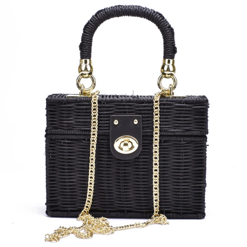 New Black Straw Shoulder Bag Women Hand Woven Messenger Bag Summer