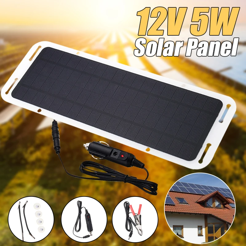 

New 12V 5W Solar Panel Car Charger Solar Car Battery Maintainer Charger for 12V Battery of Car Auto Motorcycle Tractor Boat