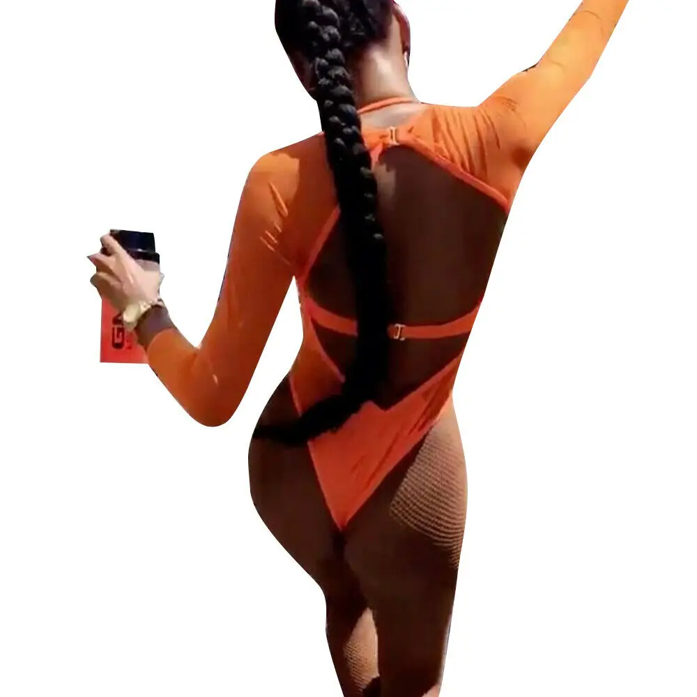 2 шт., сексуальный женский сетчатый набор бикини-танкини с длинными рукавами, укороченный топ, оранжевый пляжный купальный костюм, купальники, новинка, горячая Распродажа