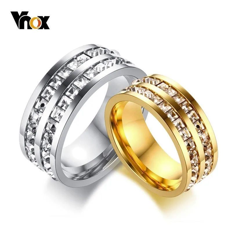 

Vnox Luxury Clear CZ Stones Wedding Bands For Women Men Magnificence Couple Anniversary Rings Anti Allergy Stainless Steel Anel