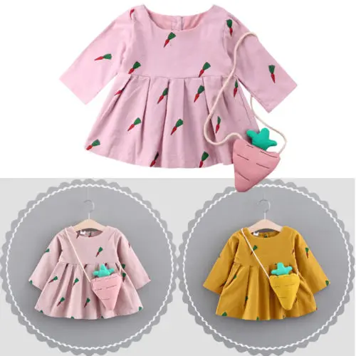 Emmaaby/милые платья для малышей; праздничное платье-пачка принцессы с длинными рукавами и рисунком морковки для девочек+ сумка; комплекты одежды