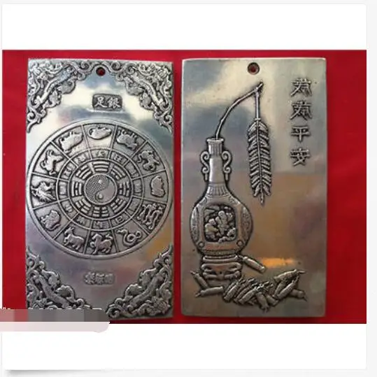 Old Chinese ru yi ji xiang tibet Silver Bullion thanka amulet 135g h1529