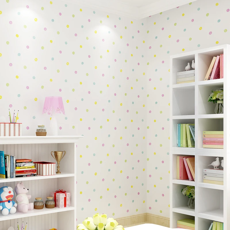 Cute Cartoon Kids Room Colorful Dot Wall Paper Baby Boys Girls Bedroom Wallpaper Mural Papier Peint Children Wallpapers Qz120