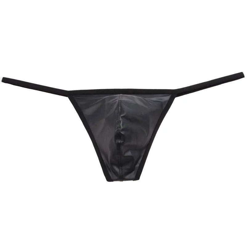 

Men Leather Like Thong Underwear Sexy Low-rise Jockstrap Elastic String Tanga