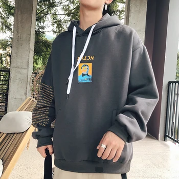 

Spring New Hoodies Men Warm Plus Velvet Thick Fashion Printing Casual Hooded Sweatshirt Man Streetwear Hip Hop Loose Pullover