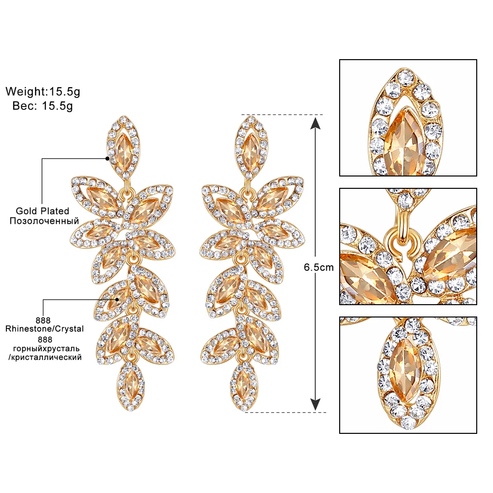 Minmin большие длинные висячие серьги с кристаллами для женщин в форме листа золотого цвета корейские свадебные серьги модные вечерние ювелирные изделия EH1084
