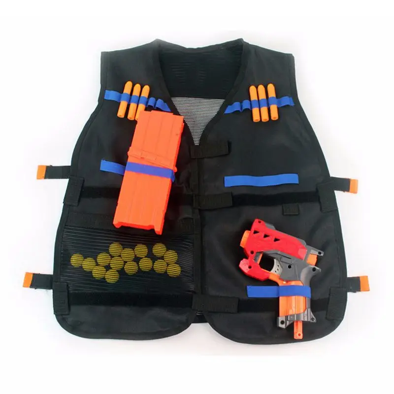 Детская черная жилетка, жилет, 54x47 см, держатель для патронов, N-Strike, пистолет, пули, игрушка, клипса, дротики для Nerf