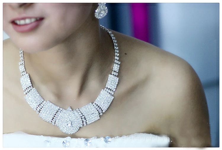 Блестящие свадебные комплекты ювелирных изделий для женщин ювелирные изделия бижутерия ожерелье серьги с камнями ювелирные наборы 11,11 распродажа