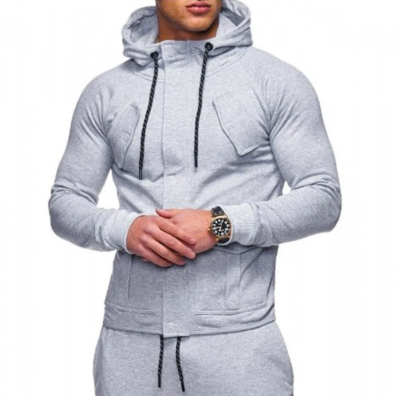 Mens Gym Contrast Jogging Full Tracksuit Hoodies Polyester Joggers Set