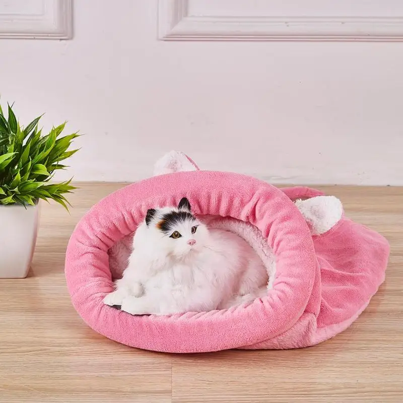 Теплый спальный мешок для кошек из кораллового флиса кровать щенков маленьких