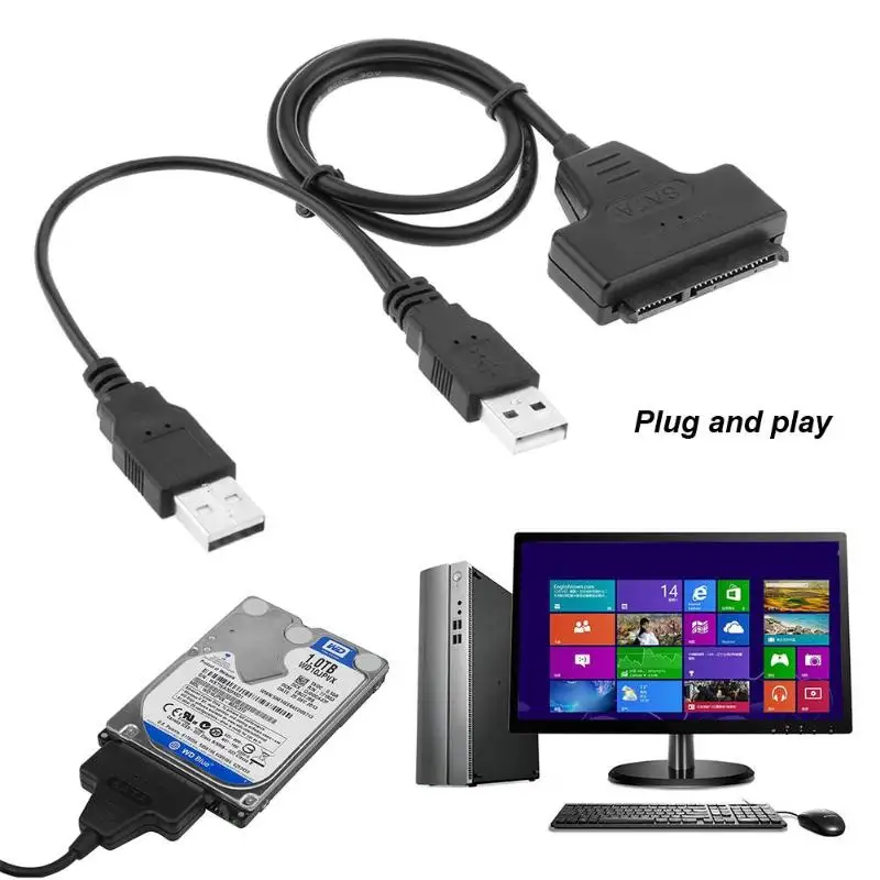 

USB 2.0 SATA 7+15Pin Adapter Converter Cable for 2.5inch HDD Laptop Hard Disk Disk Drive Computer Cables Connectors High Quality