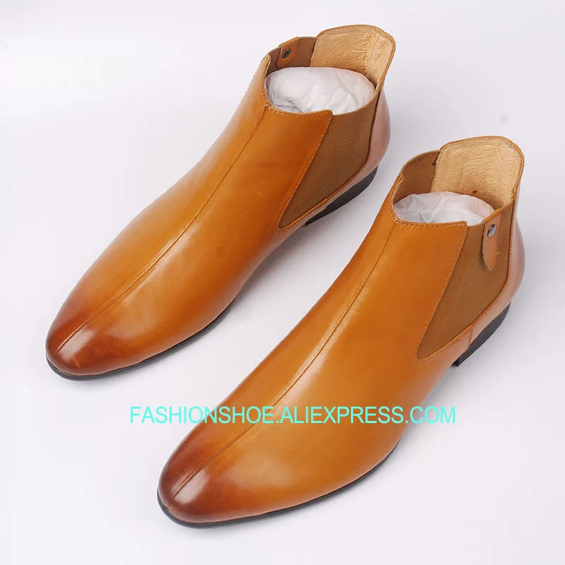 

Fall Winter Ridding Boots Genuine leather Slip on Martin Boots Vintage Style Mens Shoes Hot