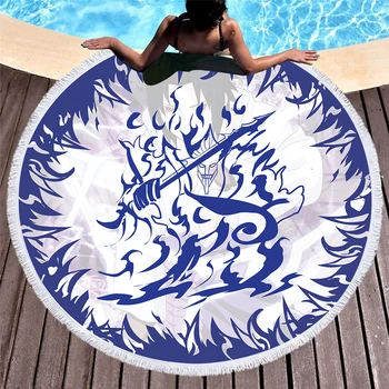 

3D Printed Anime warrior Microfiber Round Beach Towel for Adults Summer Toalla Tassel Yoga Mat T368