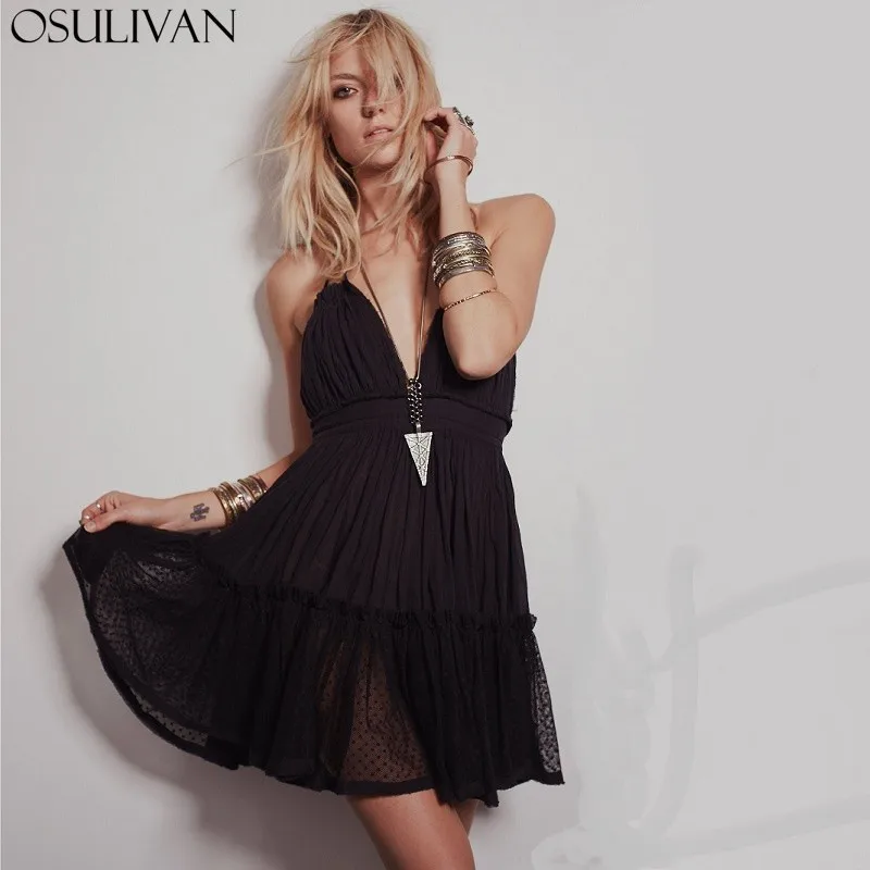 

OSULIVAN Women Dress Zomer Jurk Robe Femme Jurken Grote Maten Spaghetti Strap Sleeveless Bohemian Boho Sweet Streetwear Casual