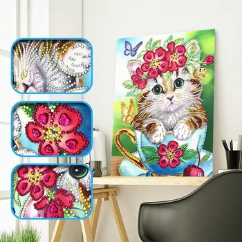 

HUACAN Diamond Embroidery Cat Special Shape Diamond Painting 5d Animal Diamond Mosaic Kit Partial Picture Rhinestone