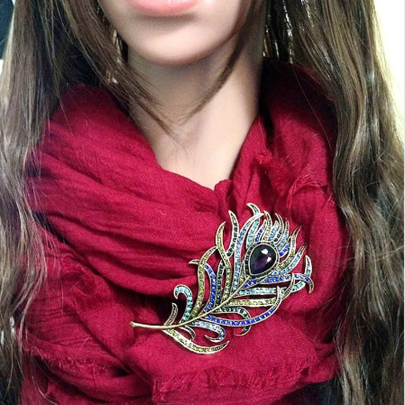 

Women Vintage Feather Brooch Pin Antique Crystal Rhinestone Jewelry Accessory