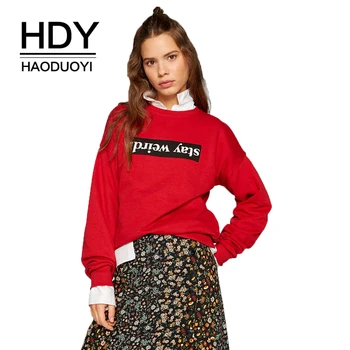 

HDY haoduoyi Simple College Wind Street Letter Flip Printing Round Neck Long Sleeve Solid Color Sweatshirts