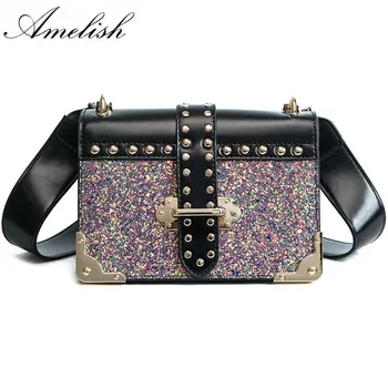 

New Sequined Fashion Women Messenger Bag Quality PU Leather Girls Flap Bag Small Strap Female Shoulder Bag Laies Crossbody Tote