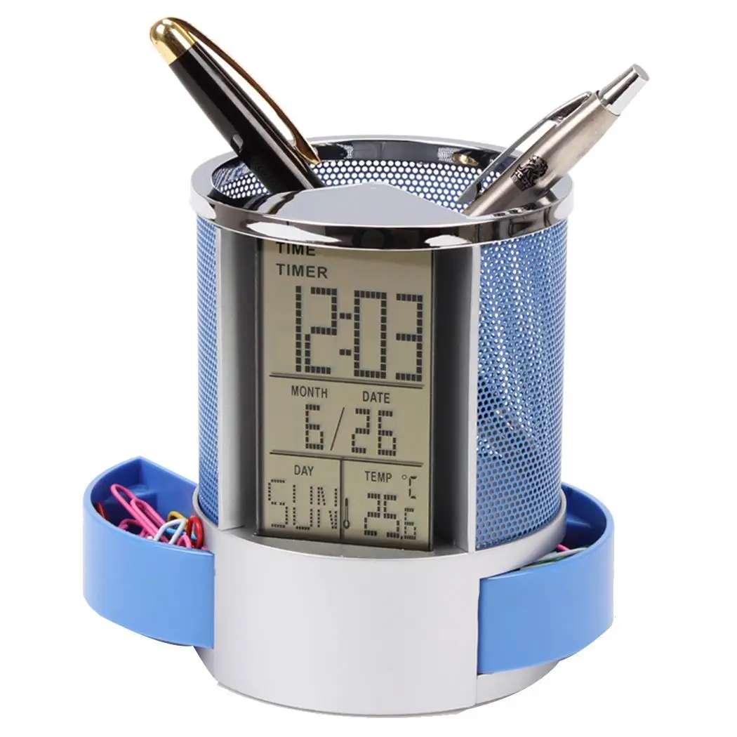

Creative Multifunction Digital Clock Thermometer Calendar Display Pencil Convenient and durable Holder Alarm