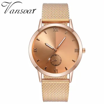 

Hot Sale Fashion Women Rose Gold Roma Dial Watch Luxury Plastic Leather Analog Quartz Watch Vansvar Clock Relogio Feminino