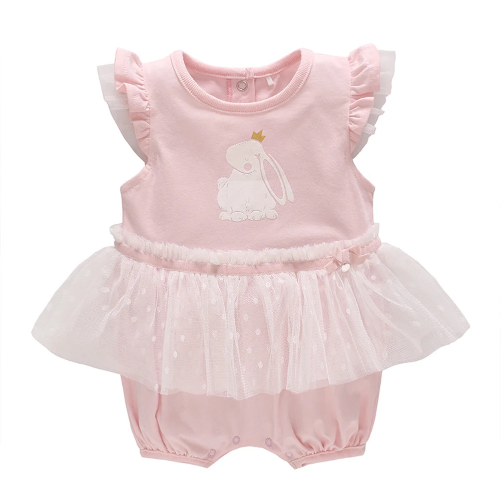 

Baby Girls One Piece Rompers Kids Dresses Rabbit Print Ruffles Outfit Jumpsuit
