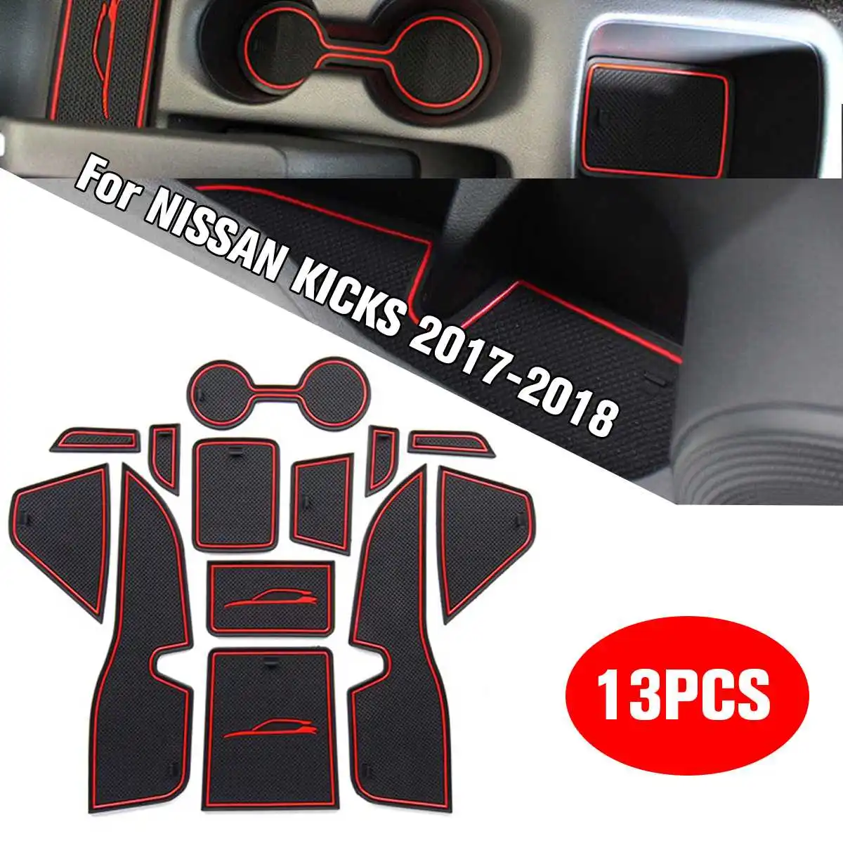 

Car Interior Door Slot Mats Kit Anti-Slip Cup Dust Mat Pad Gate Slot Mat for NISSAN for KICKS 2017-2018 Car Styling