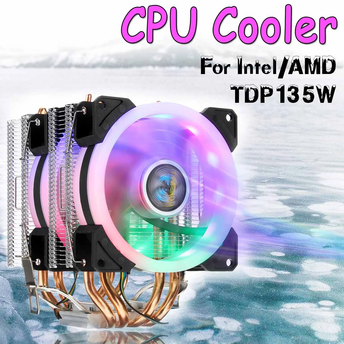 

Dual Tower 4 Heat Pipes CPU Cooler for Desktop Computer Two 4pin 90mm RGB LED Fan Cooling Cooler for Intel 775/1150/1151 for AMD