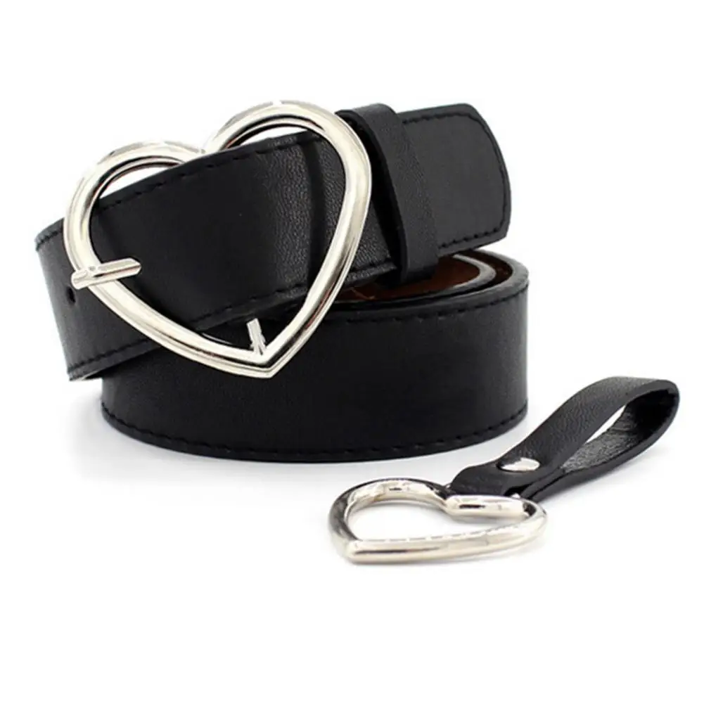 

PU Belt With Heart-shaped Alloy Ring Decorative Pin Buckle Multifunction Belt For Dress Jackets Jeans