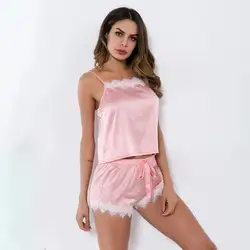 Для женщин комплекты из 2 предметов розовый сладкий сексуальное женское белье пижамы элегантный Винтаж летние шорты кружева синий Женская