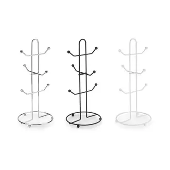 

Creative Coffee Cup Holder Wrought Iron Hanging Mug Rack Standing Cups Drainer for Home Cafe (Silver)