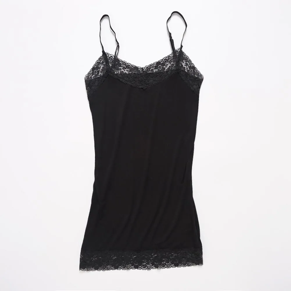 

New Summer Soft Women's Plus Size Lace Tanks Top Camis Long Layering Basic Sexy Lace Black White Camis Cotton T-Shirts Tanks
