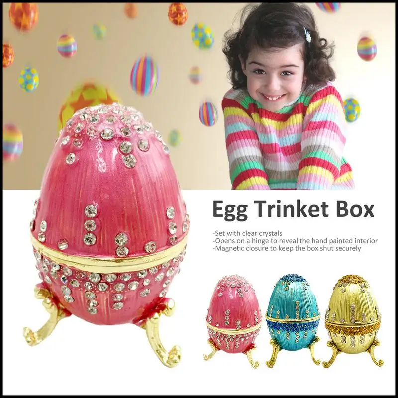 

Vintage Decor Easter Blue Russian Egg Ring Box Handmade Trinket Jewelry Box For Home Decoration Metal Craft M3
