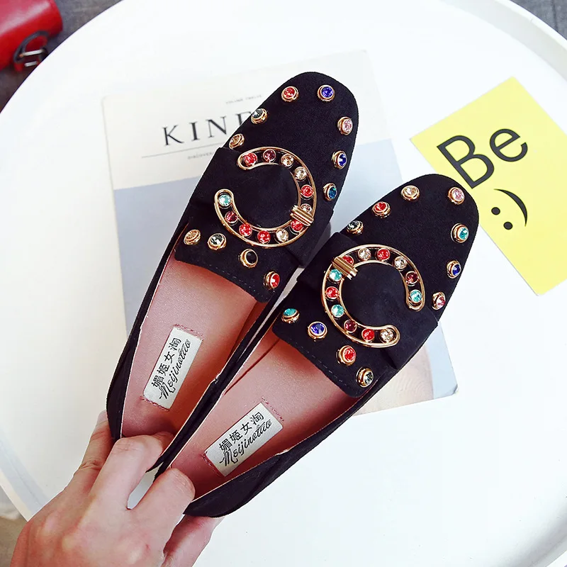 

2018 Women Flat Shoes Rhinestone Slip On Flats Ladies Loafers Ballet Moccasin Suede Casual Fashion Female Large Size Footwear