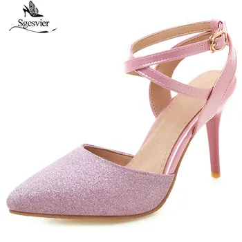 

Sgesvier Summer shoes Women's shoes Thin Heel Pointed toe Party Glitter Buckle Fashion Sexy Party Wedding shoes Silver Gold G456