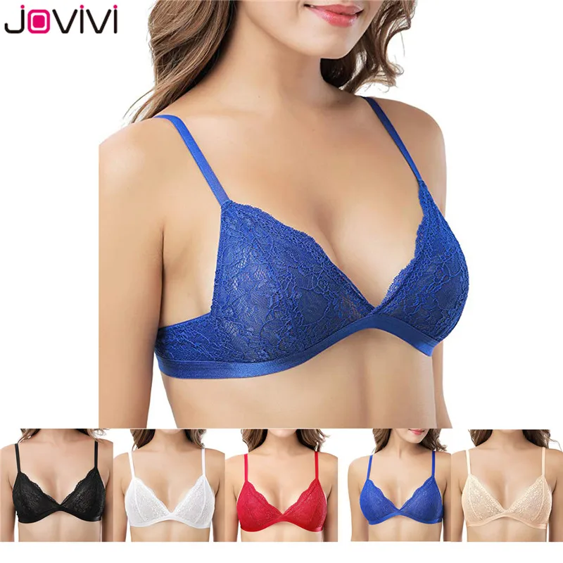 

Jovivi New Thin Lady Sexy Triangle Bra Lace Wirefree Non Padded Bralette Bra Summer Women's Bra Black/White/Nude/Red/Blue 1 pc