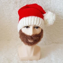 Зимние красные шапки; Рождественский подарок; Новые Вязаные шапки унисекс; милая теплая шапка; удобные повседневные Шапки с белой коричневой бородой
