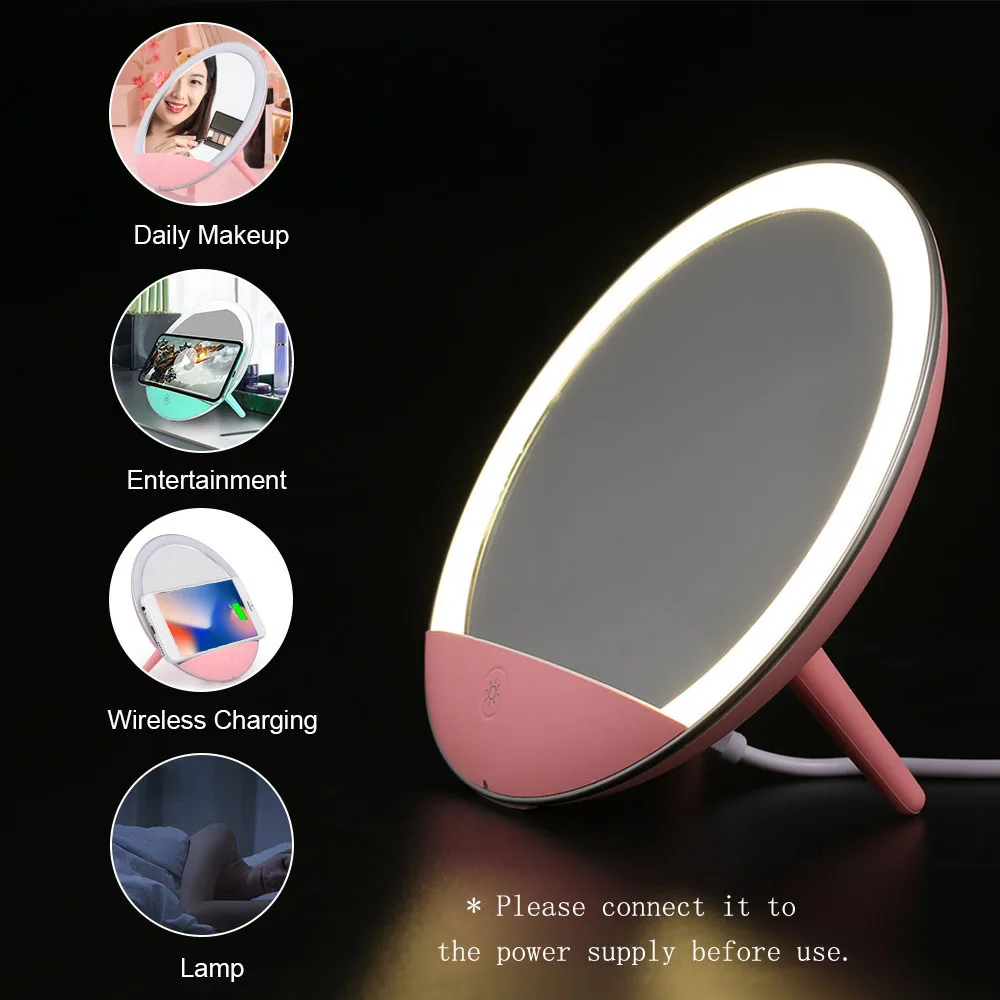 

5-In-1 Makeup Mirror LED Lighted Wireless Charger Make Up Mirror Smart Cosmetic Mirror with Cell Phone Stand